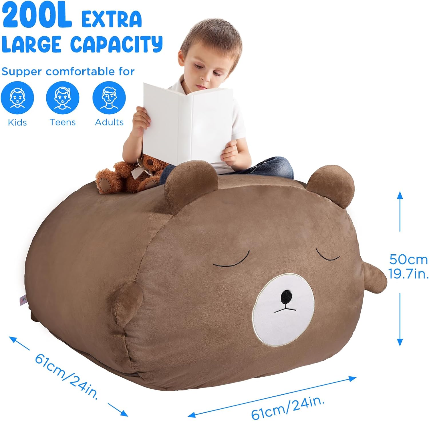 Thumbnail 1 de GAGAKU Pouf Peluche Orso Bruno 60x60 cm: organizza la cameretta e fa da pouf