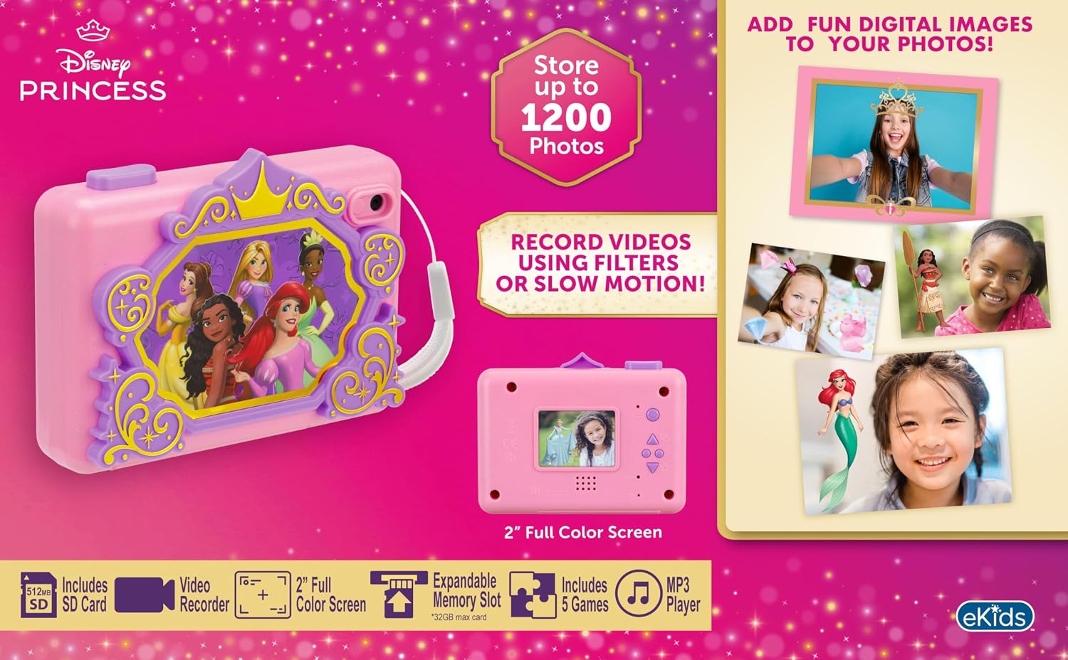 Detalle de eKids 533 ディズニープリンセス キッズデジタルカメラ、動画撮影・2インチ画面・SDカード付き