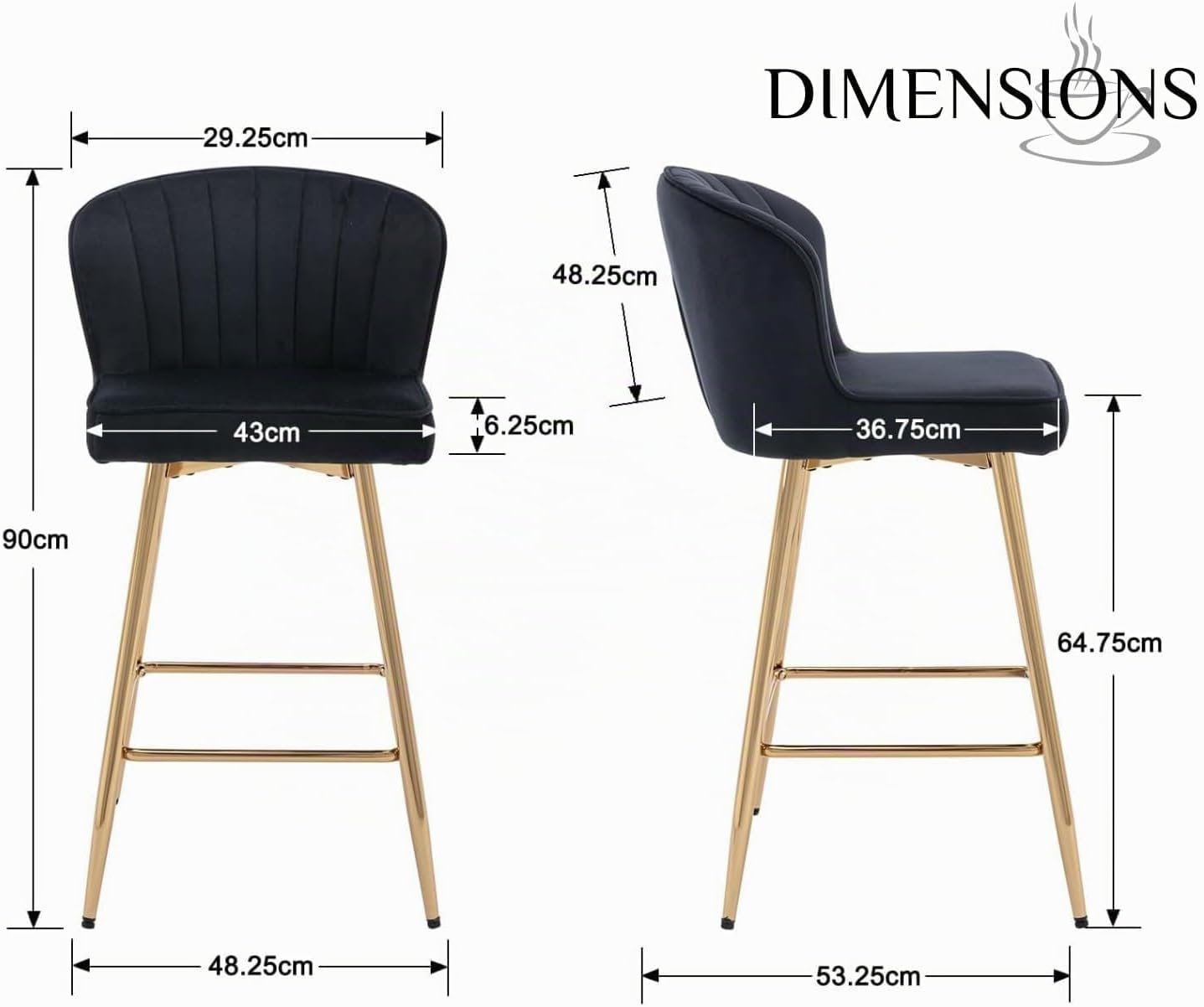 Thumbnail 1 de chairus barkrukken set van 2 in fluweel met zwart-goudkleurig metalen frame