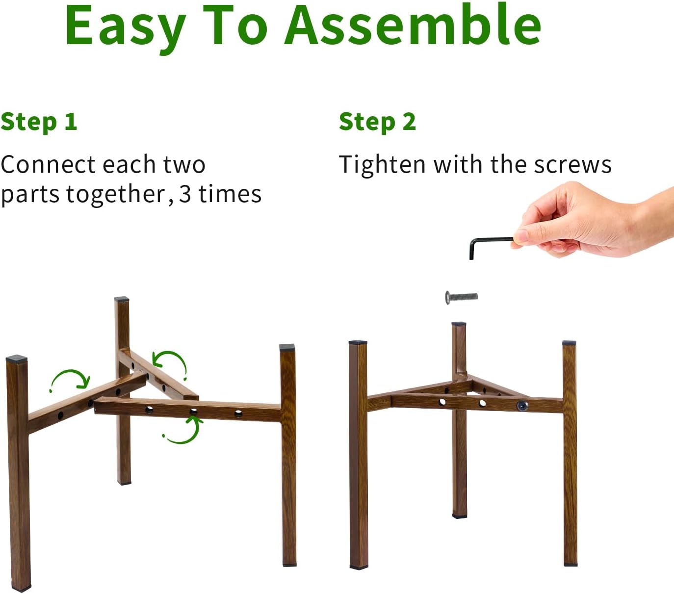 Detalle de Airpark brown01 Adjustable Metal Plant Stand, 8–12-Inch Pots, Brown Wood-Grain