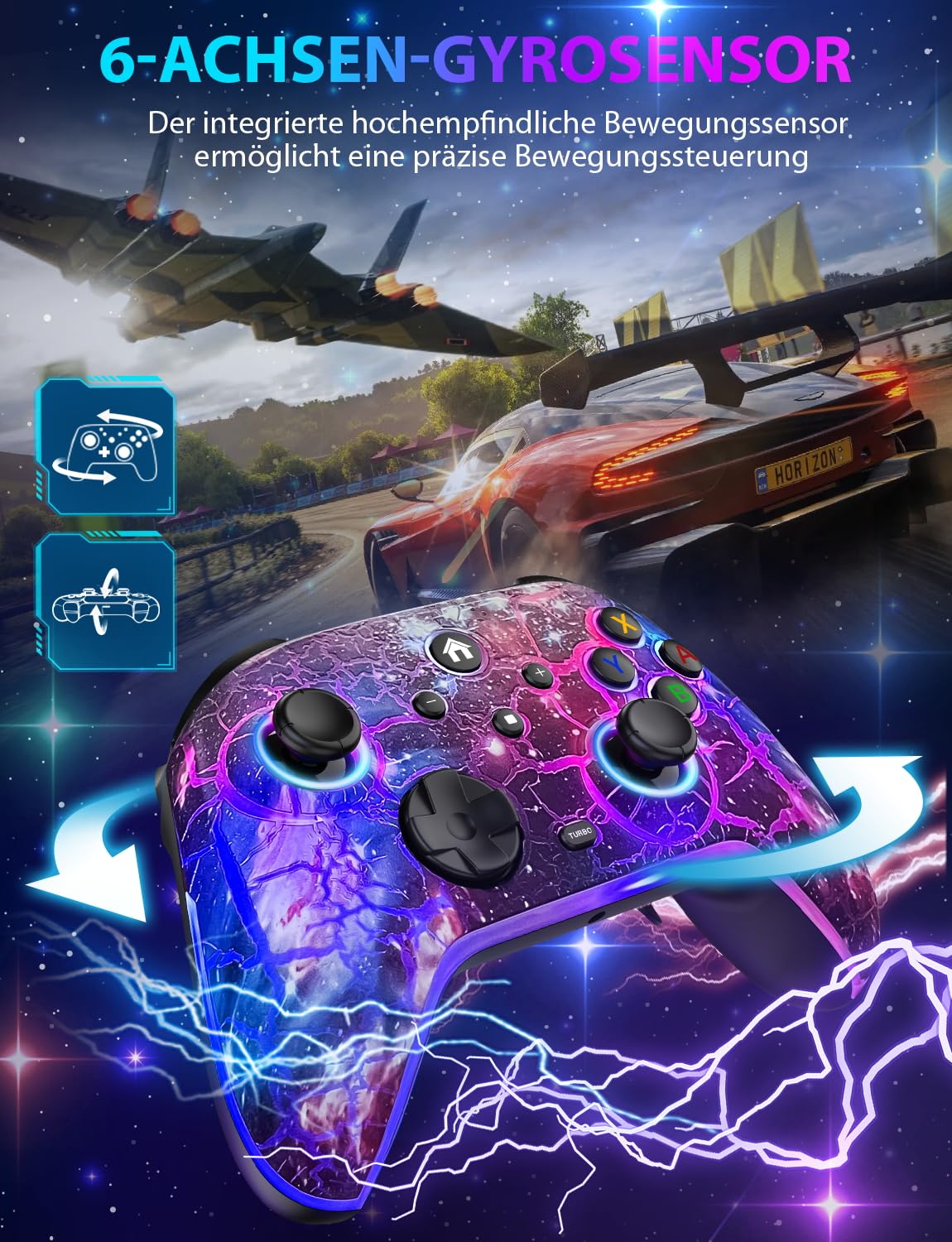 Thumbnail 4 de Switch Pro Controller Sternenhimmel – 1200 mAh, RGB‑Licht, programmierbare Tasten, Wake‑Up & Turbo
