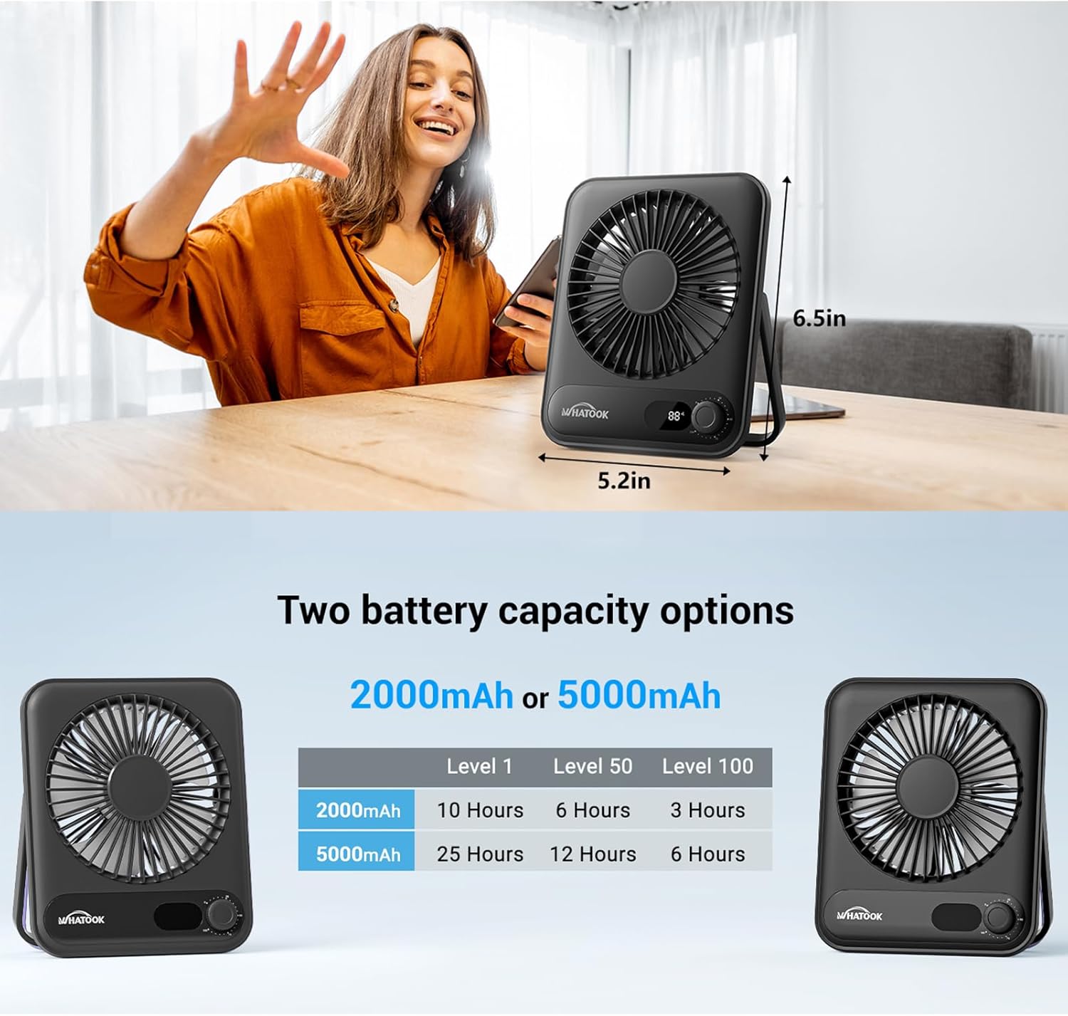 Thumbnail 5 de WHATOOK Desk Fan USB 5000mAh mini fan