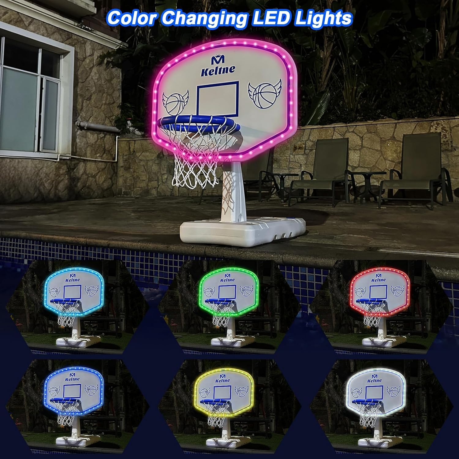 Thumbnail 4 de Dahivs LED Pool Basketball Hoop Poolside: Oversized, Solar-Powered Night Games