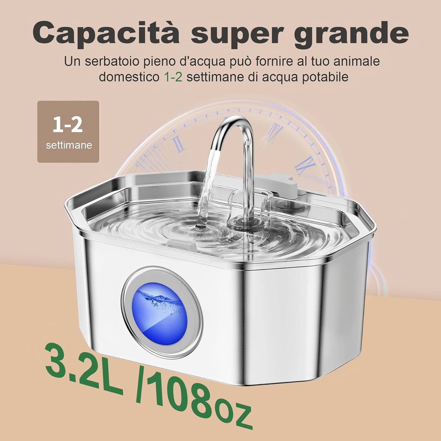 Detalle 2 de Apauk 3.2L fontanella per gatti in acciaio inox ⛲🐱