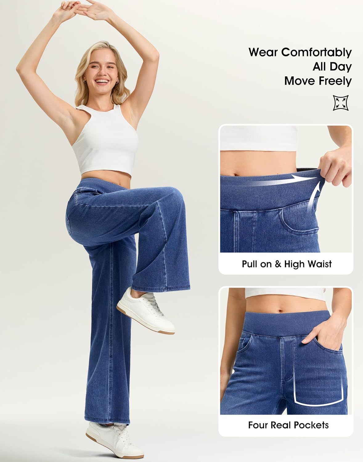 Detalle 2 de Rammus Women's Wide-Leg Pull-On Jeans with Stretch Denim and 4 Pockets