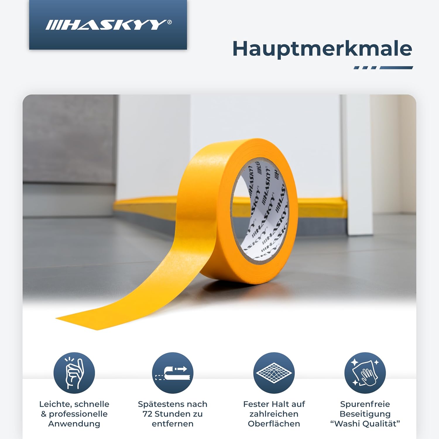 Detalle de HASKYY Goldband Malerkrepp 38 mm x 50 m – 3 Rollen