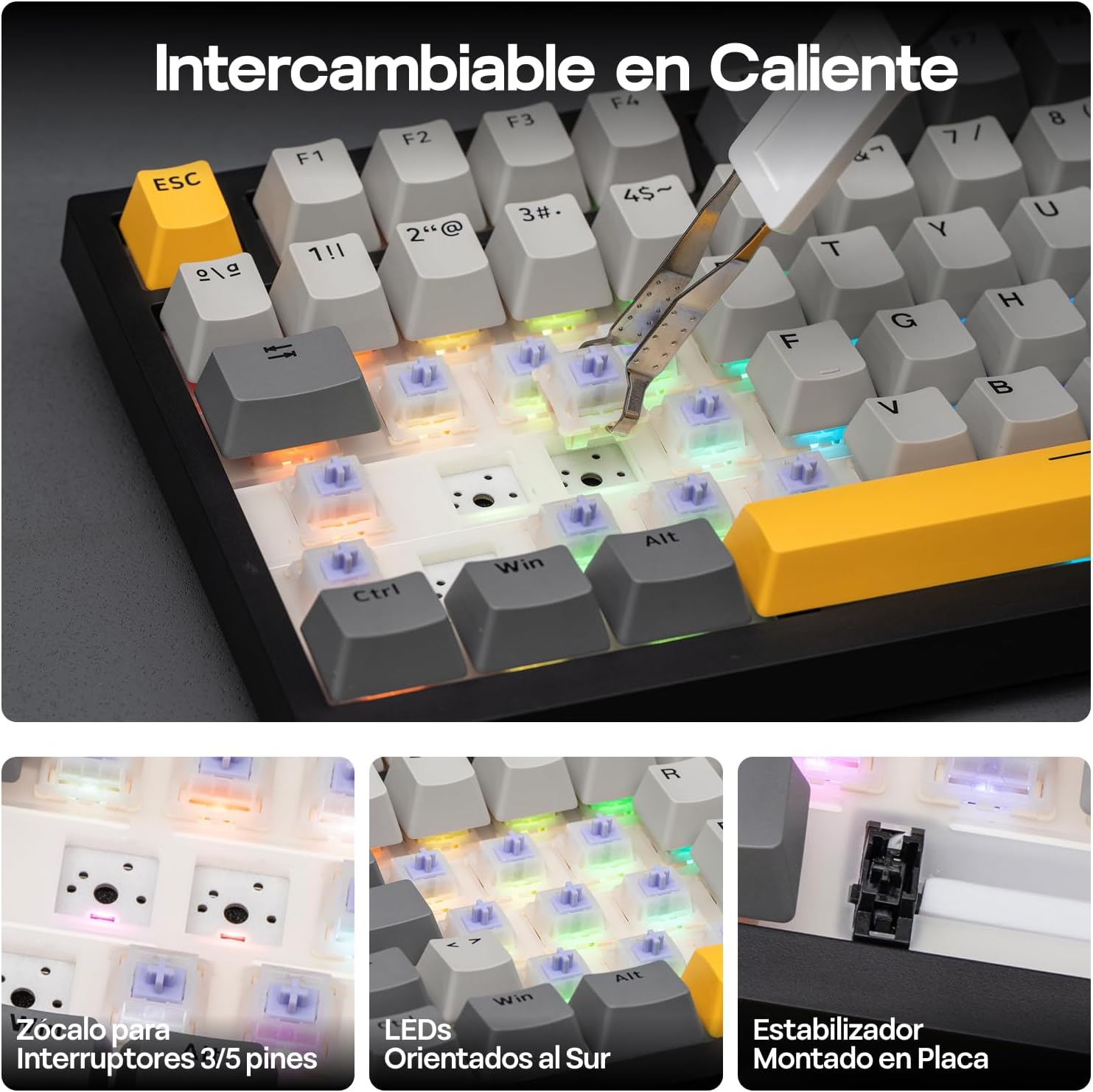 Detalle de EPOMAKER Ajazz AK820 Pro ISO-ES: Teclado Mecánico Inalámbrico 75% con Pantalla TFT, Perilla y RGB para PC/Mac