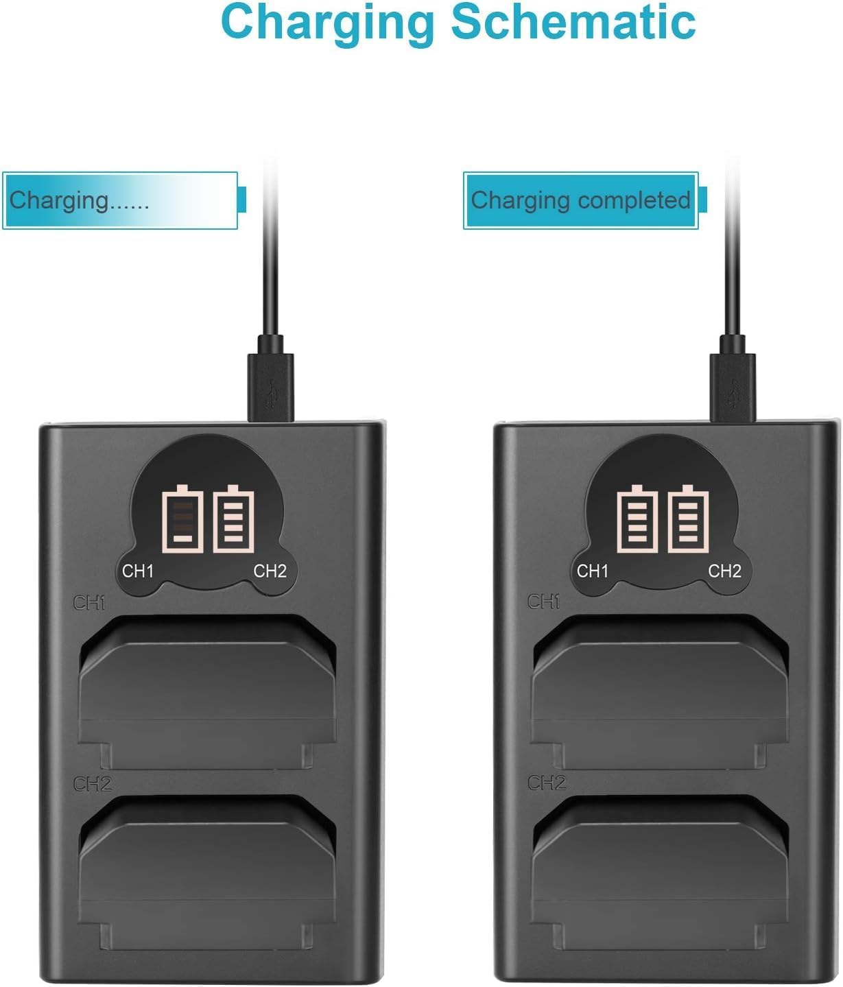 Detalle de Neewer NP-FZ100 2280mAh Replacement Battery and Charger with LCD (2-Pack) for Sony ZV-E1, FX3, A7 & more