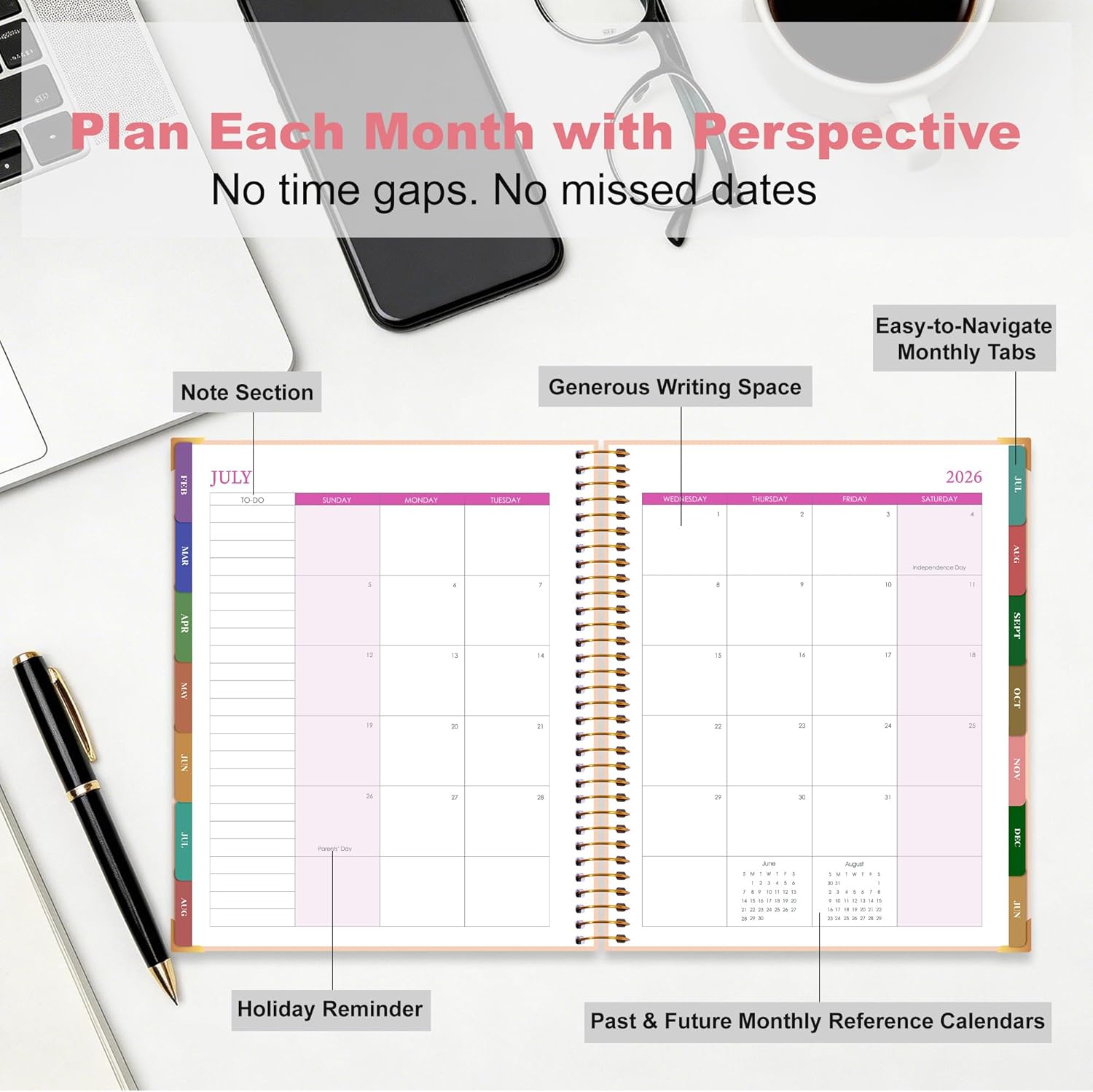 Detalle de CAGIE 2026–2027 18-Month Planner, Pink Marble Hardcover, 8.5" x 11
