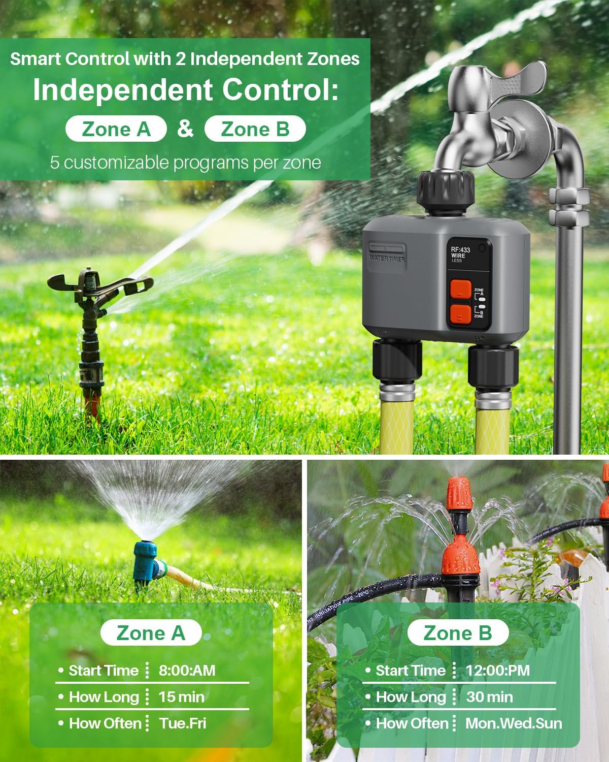 Thumbnail 4 de JohGee Programmatore di irrigazione WiFi a 2 uscite con RF 300M – controllo intelligente per giardino