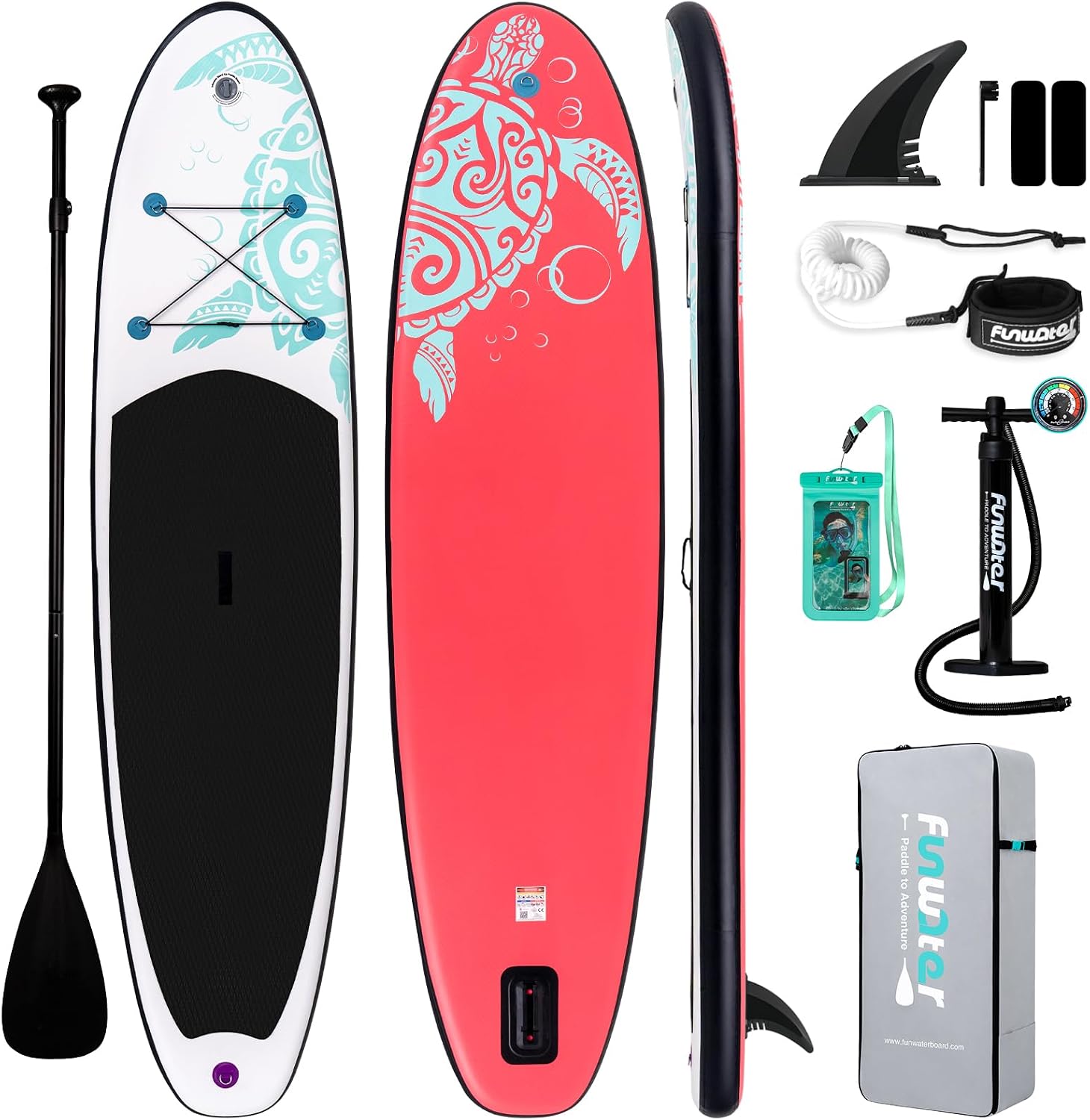 Detalle de FunWater Inflatable Stand Up Paddle Board (11'6"/11'/10'6") with Anti-Slip EVA Deck & SUP Paddle Accessories