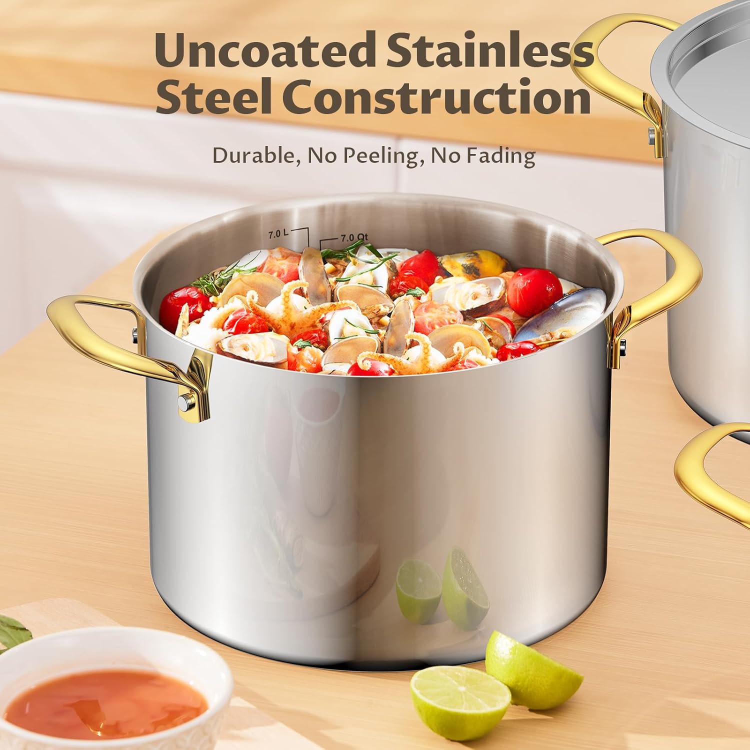 Thumbnail 2 de BEZIA 6-Quart Stainless Steel Stock Pot with 3-Ply Core