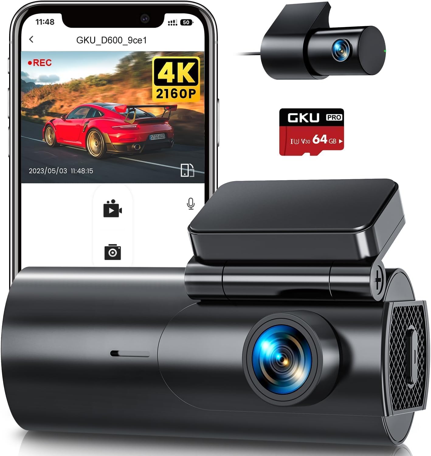 Detalle de GKU D600 4K Dash Cam Front and Rear