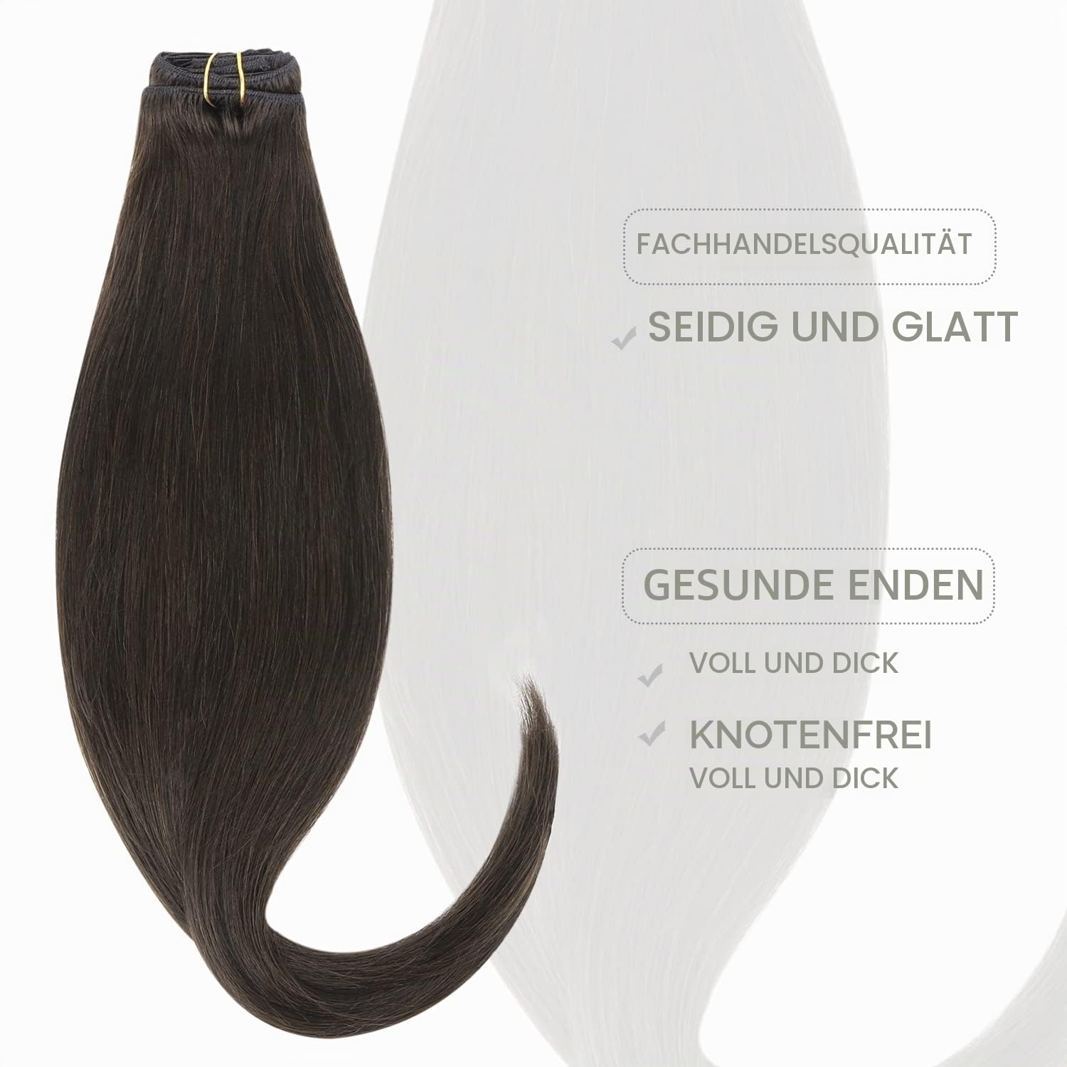 Detalle 2 de WENNALIFE Clip in Extensions Echthaar – Dunkel Braun, 75 g, 5 Teile, 35 cm