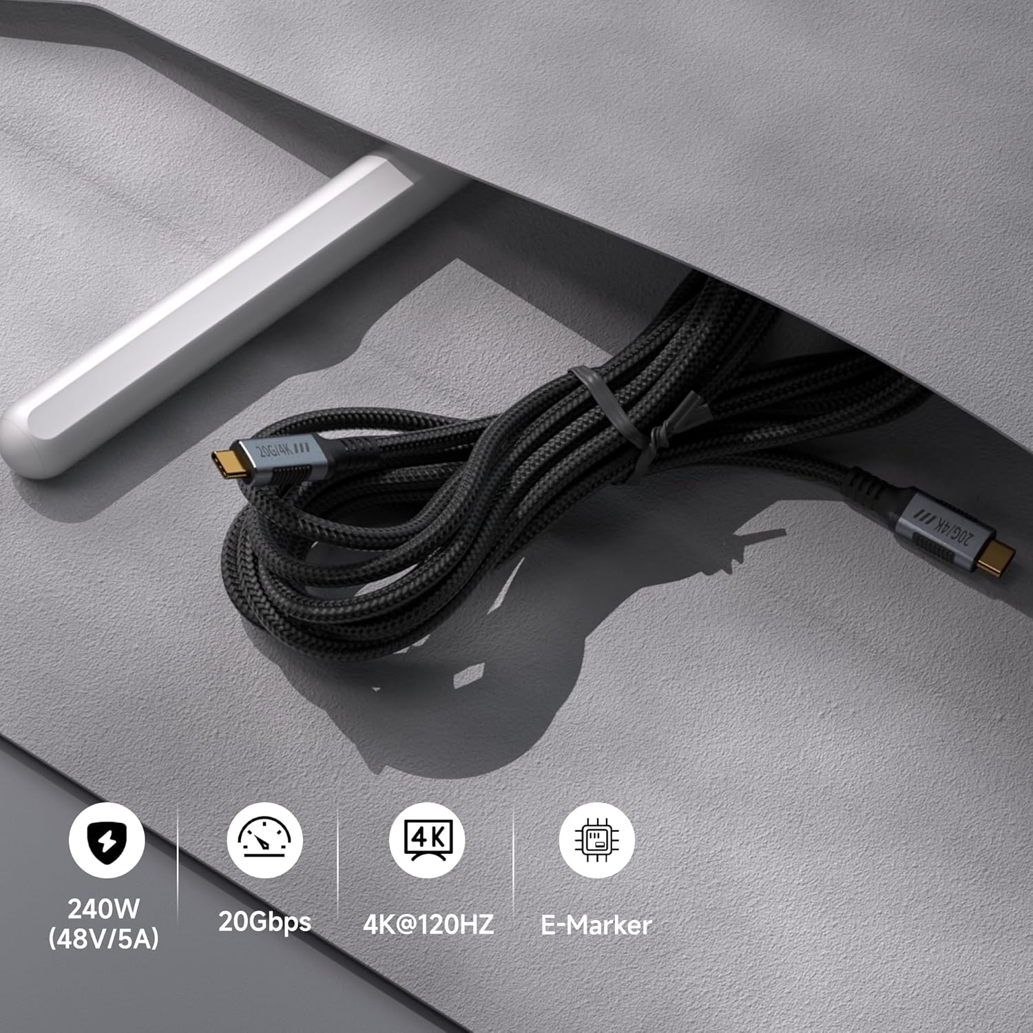 Detalle de KMMXXCPM USB-C Kabel 2er-Pack (0,15 m) – USB-C zu USB-C, 20 Gbps, 240 W PD, 4K@120 Hz, Thunderbolt 3-kompatibel
