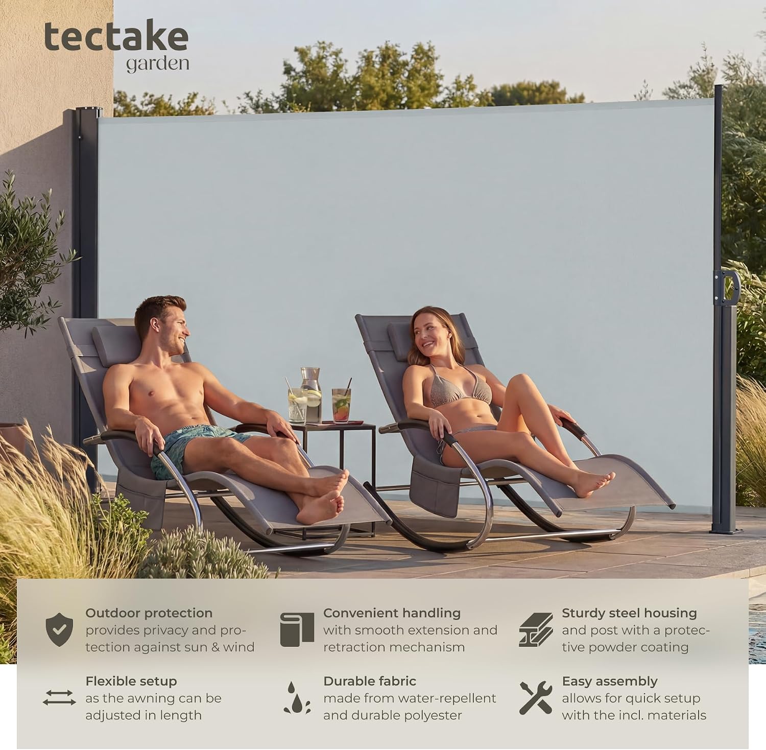 Detalle de tectake® 406589-1 sidomarkis 180 x 300 cm med UV-skydd