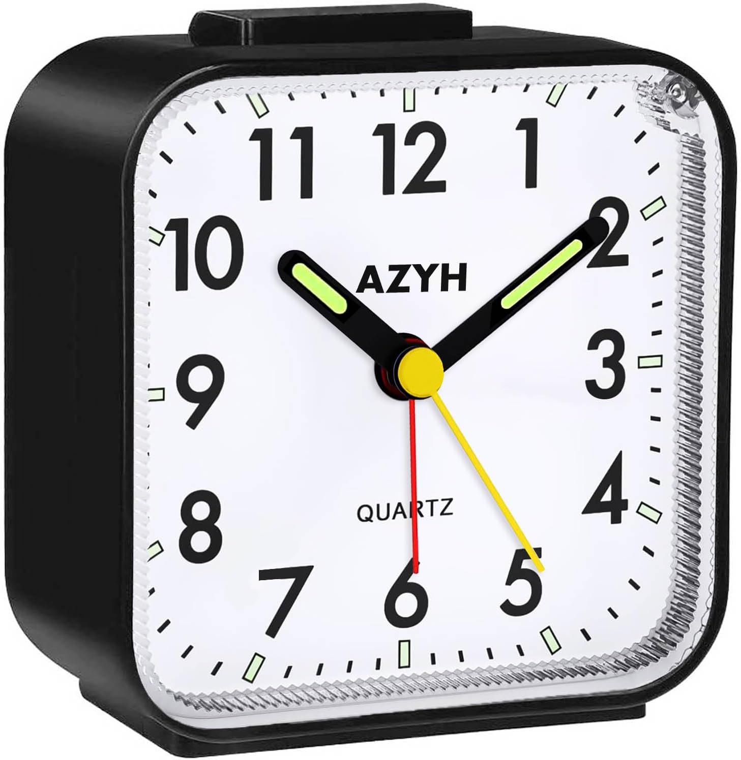 Detalle de Azyh Analog Alarm Clock: Silent, Light-Illuminated, Battery-Operated Travel Companion