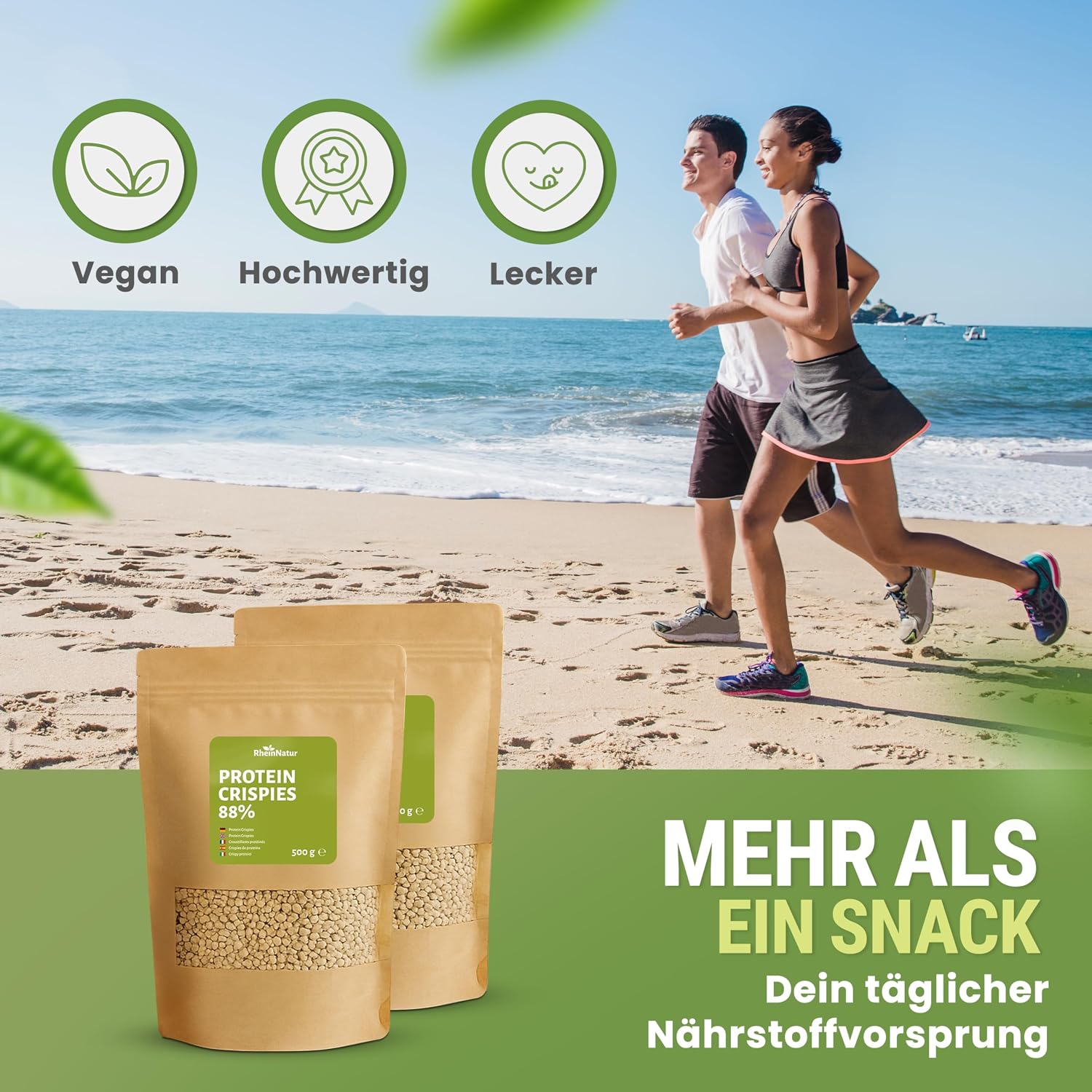 Detalle de RheinNatur soja-eiwitcrispies, 88% eiwit, vegan, 500 g