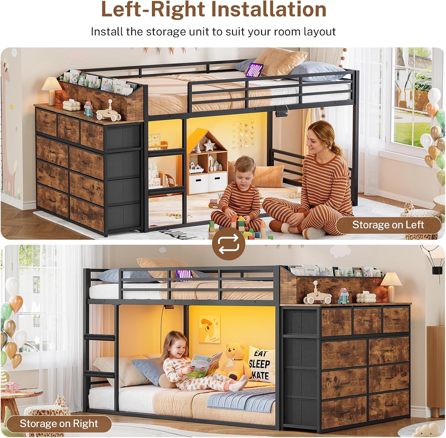 Thumbnail 6 de Twin-over-Twin Metal Bunk Bed with 9 Drawers