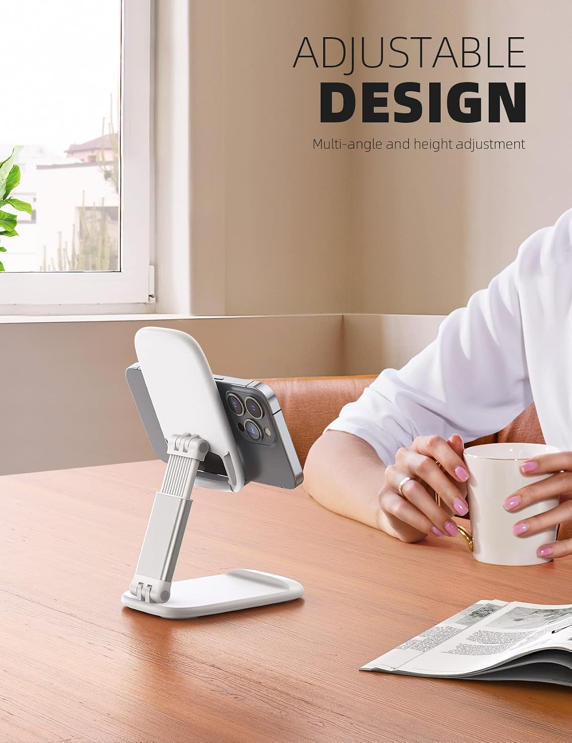 Detalle 2 de Lamicall DP13-EU-W Adjustable Phone Stand, Foldable, White with Metal Base