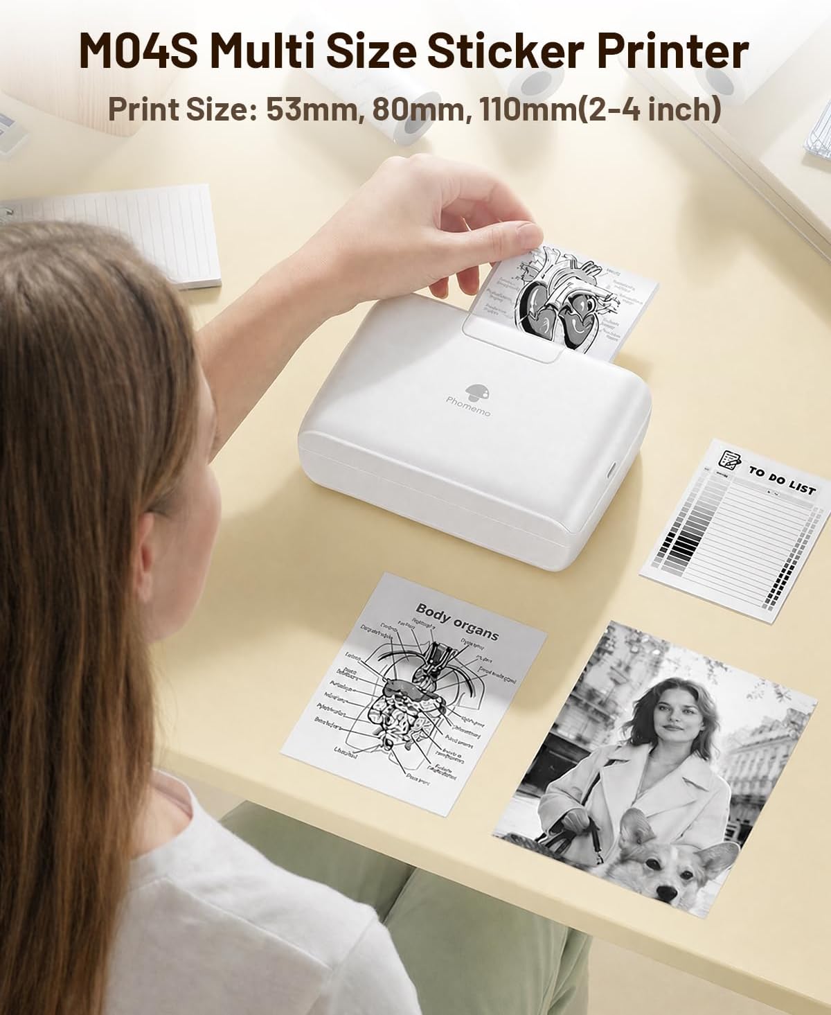 Detalle 2 de Phomemo M04S stampante termica portatile 110 mm con Bluetooth (304 dpi) per iPhone e Android