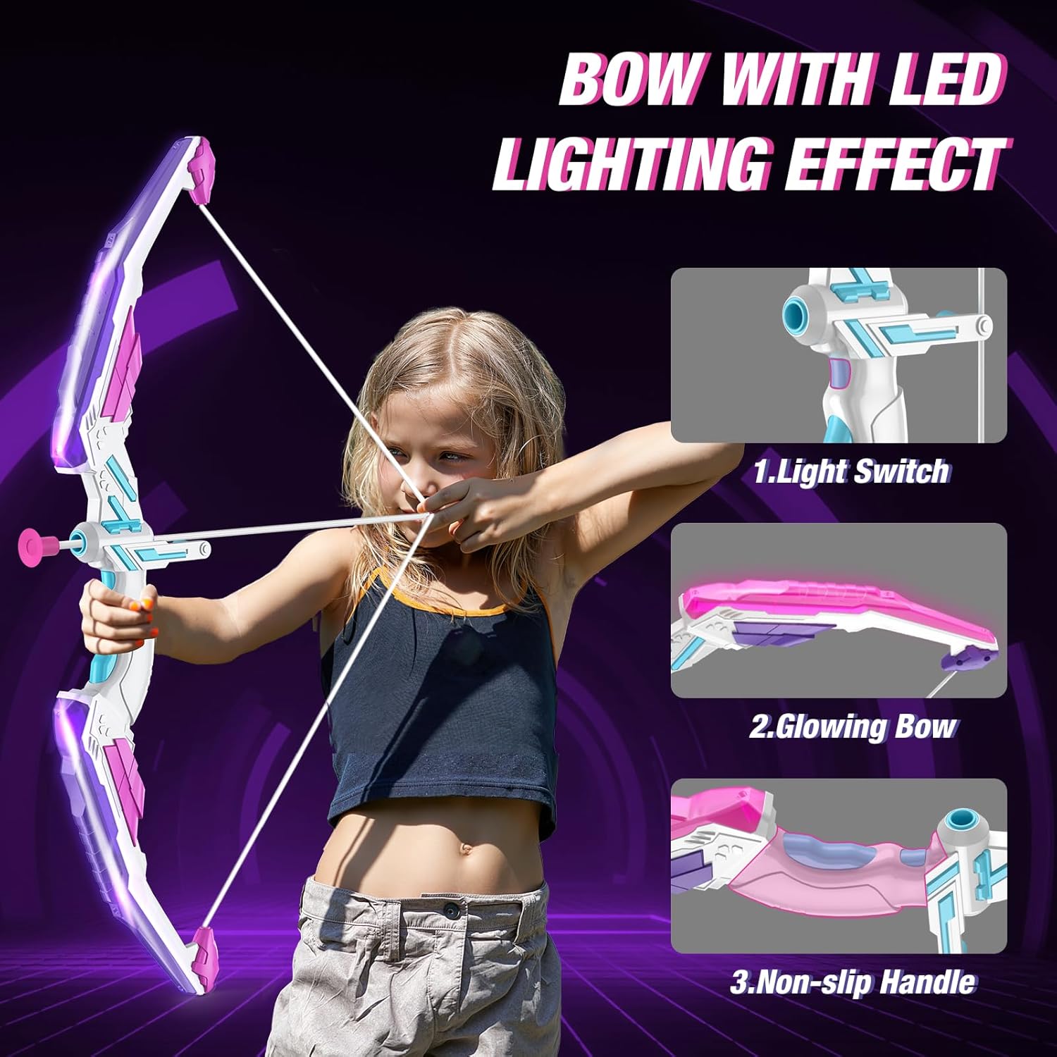 Detalle de HYES 2 Pack LED Light Up Bow and Arrow Set for Kids