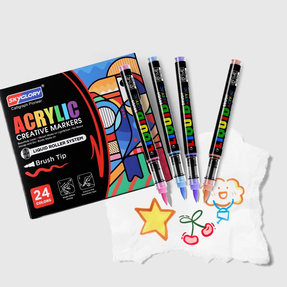 Thumbnail 3 de SKYGLORY 24 Colours High Coverage Acrylic Markers — Multi-Surface Liquid Roller Paint Pens