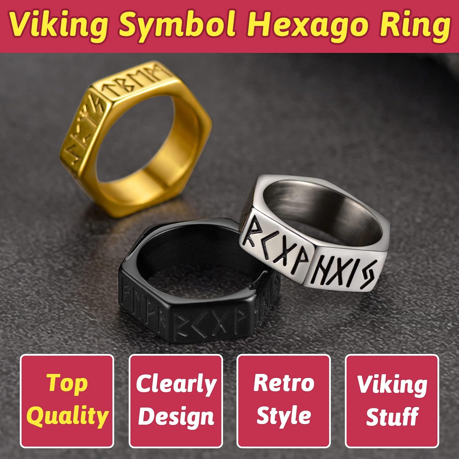 Thumbnail 6 de FaithHeart Bague Homme Viking Runique Acier Inoxydable