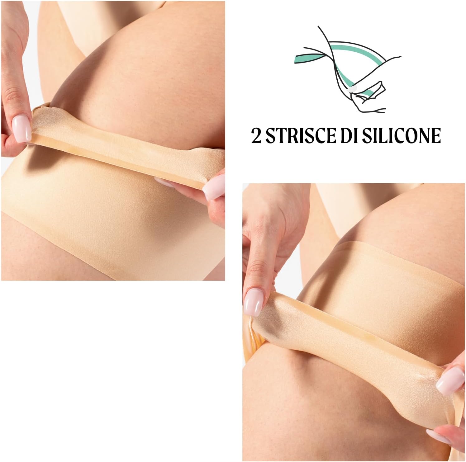 Detalle de CALZITALY Bande Anti Sfregamento Lisce | Fasce Elastiche per Sfregamento Cosce Curvy – Nero/Naturale