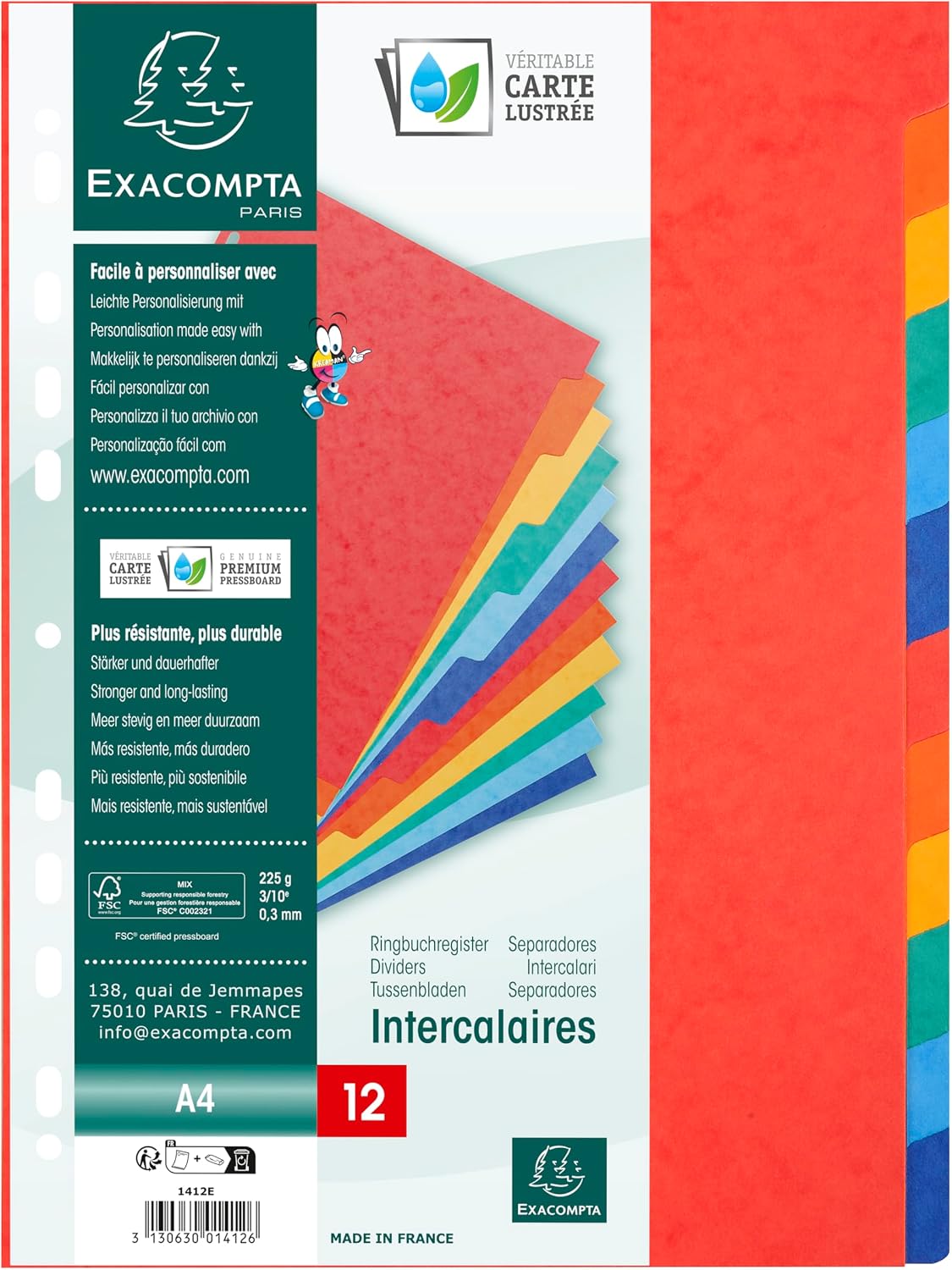 Thumbnail 4 de Exacompta 7034E – Cartons de 5 intercalaires en véritable carte lustrée souple 225 g/m², 12 onglets colorés, format 320x240 mm
