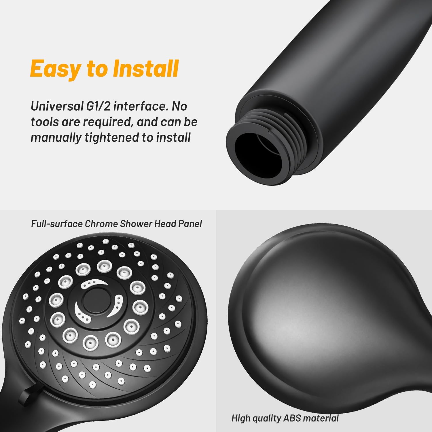 Thumbnail 6 de VEHHE LDDGCA-BLK Handheld Shower Head, 6 Spray Modes, Black