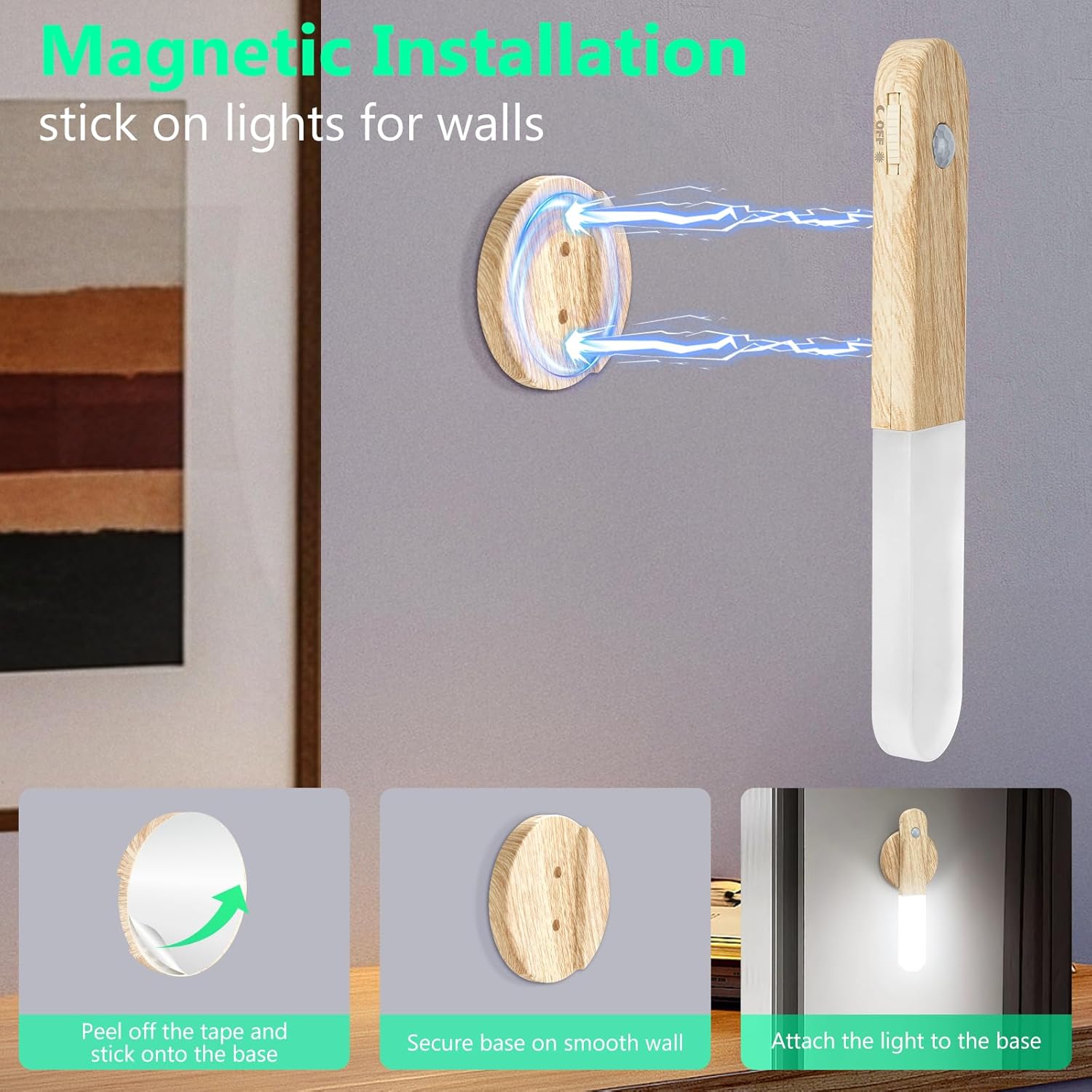 Thumbnail 4 de Toowell 3-Pack Motion Sensor Stair Lights (Rechargeable Wall/Night Lights)