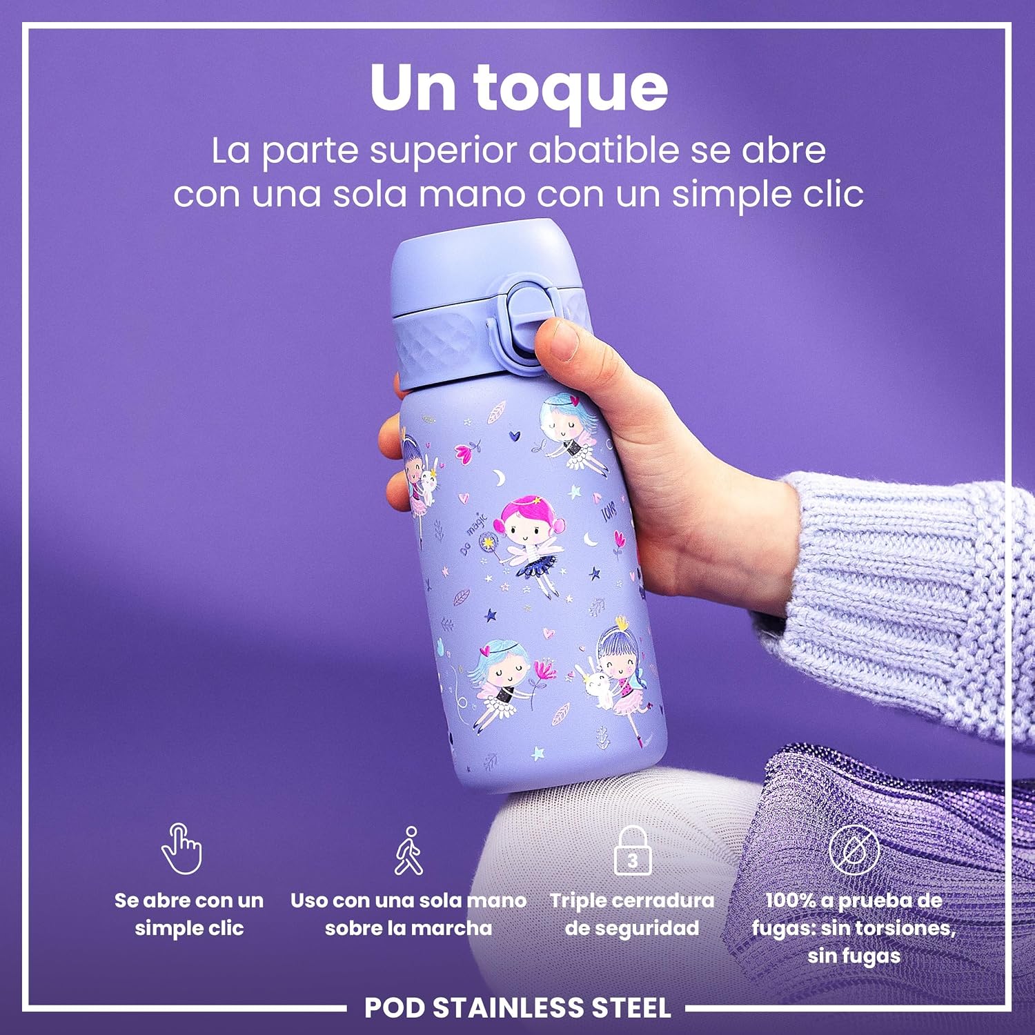 Detalle de ion8 Botella de Agua Inox para Niños 400ml 🧚♀️ Sin Aislamiento