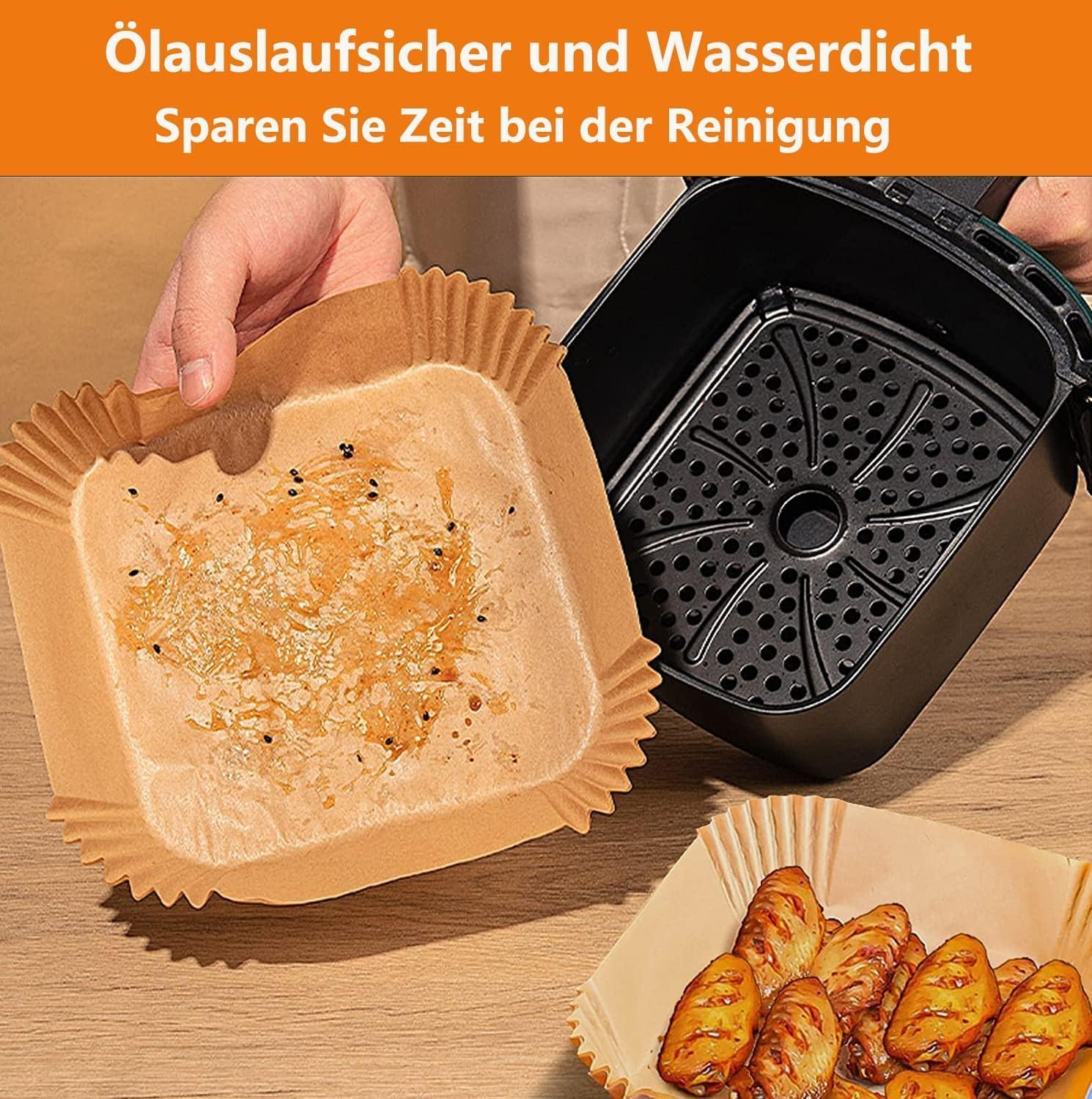 Thumbnail 1 de HONYAO Backpapier für Heißluftfritteuse 3,5–5 L – 100 Stück 18x18 cm quadratisch, antihaft, BPA-frei, hitzestabil bis 230 °C