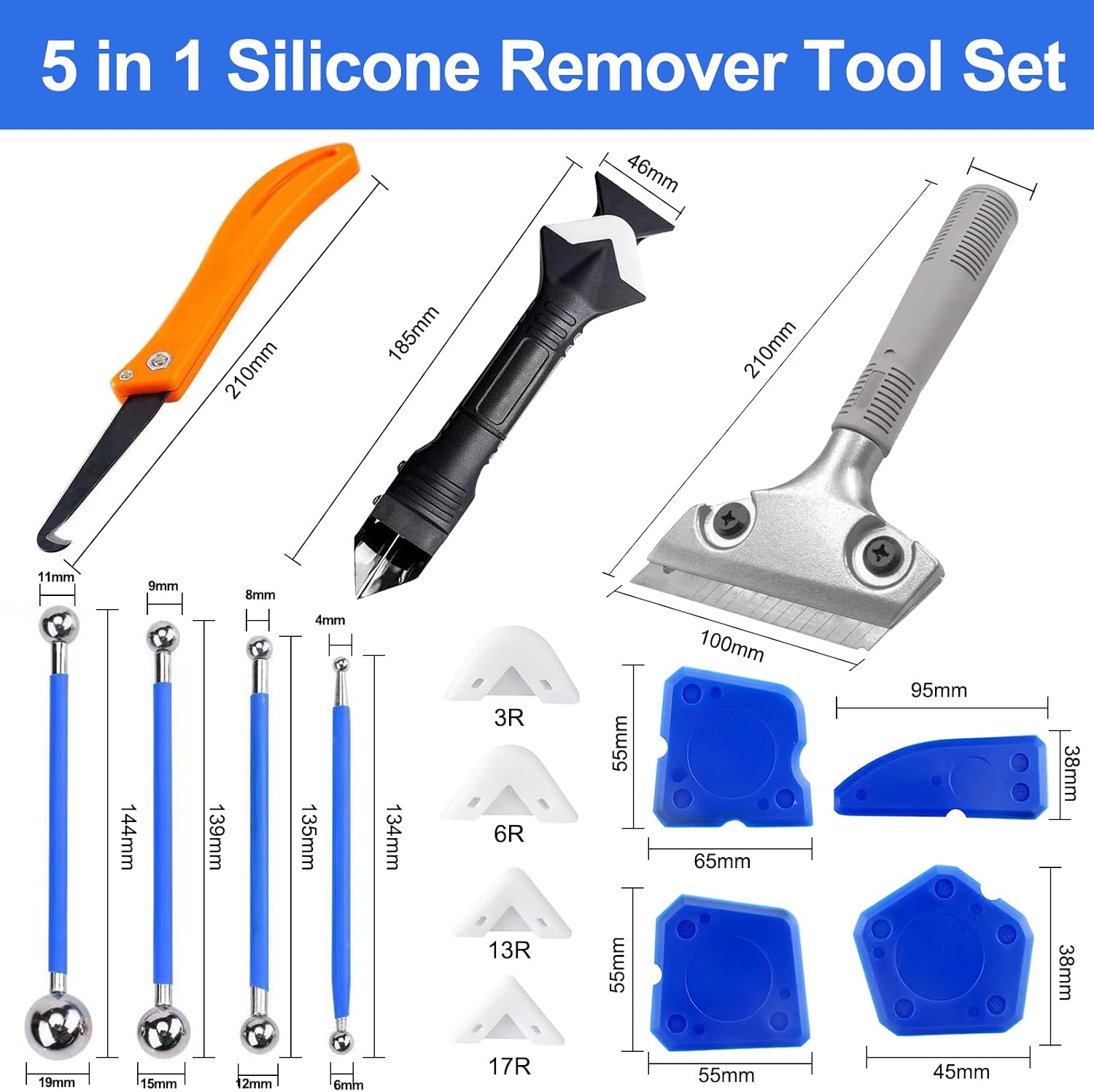 Detalle de Spatola per Silicone Kit 5 in 1: strumenti essenziali per rimuovere e rifinire silicone in bagno, cucina e finestre