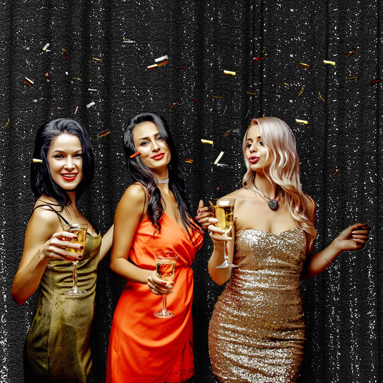 Thumbnail 6 de Poise3EHome 6FT x 8FT Black Sequin Photography Backdrop Curtain for Party Decoration