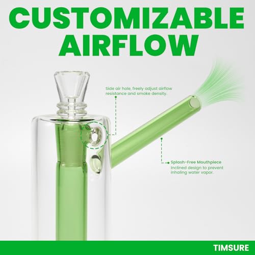 Thumbnail 4 de TIMSURE Glass Bong 13.5 cm – Dual-Tone Borosilicate with Two 14.5 mm Bowls, Green Stem and Clear Chamber