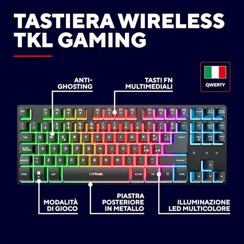 Detalle de GXTrust Dothix Tastiera Gaming Wireless TKL 80% Italiano QWERTY, Nero