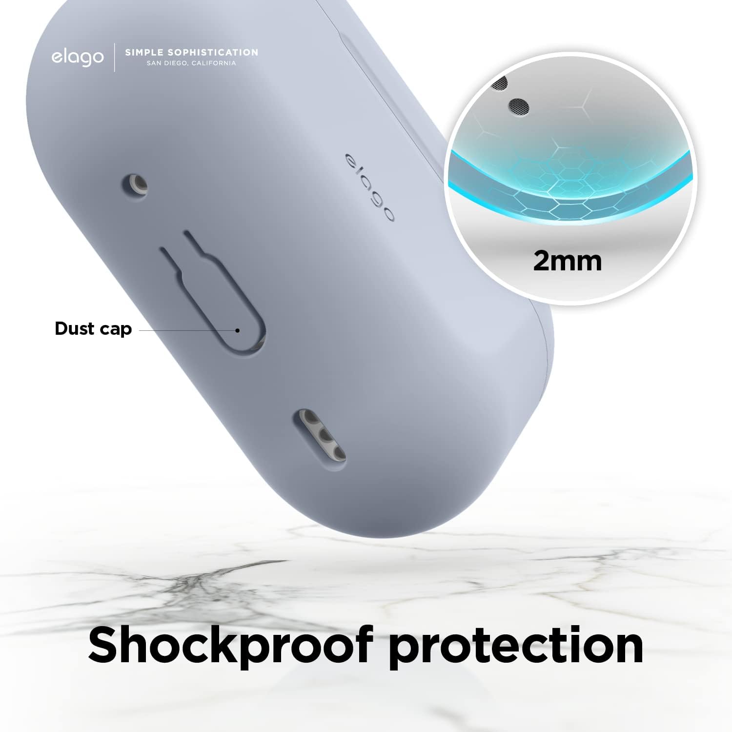 Thumbnail 6 de elago Coque en silicone pour AirPods Pro (2e génération) avec charge sans fil et LED frontal visible, bleu clair