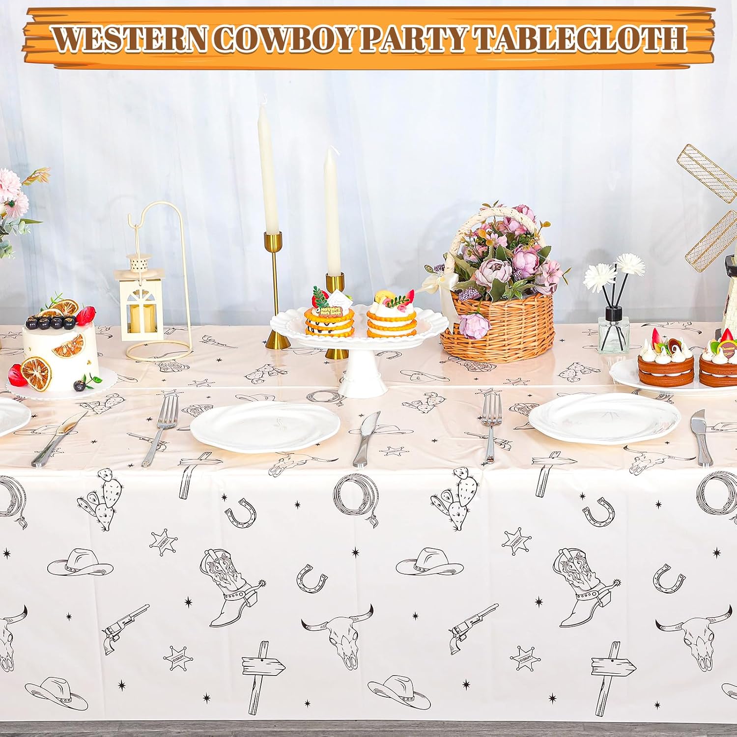Thumbnail 2 de NatNarr 3-Pack Western Cowboy Party Tablecloths (54 x 108 in) – Disposable Rodeo Table Covers
