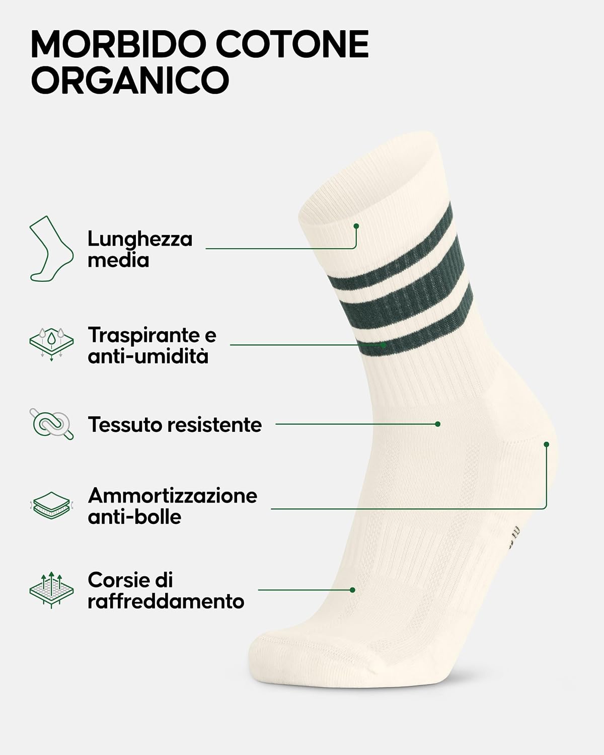 Detalle 2 de DANISH ENDURANCE Calze Tennis Unisex – Cotone Organico, traspiranti e resistenti, confezione 3 o 6 paia