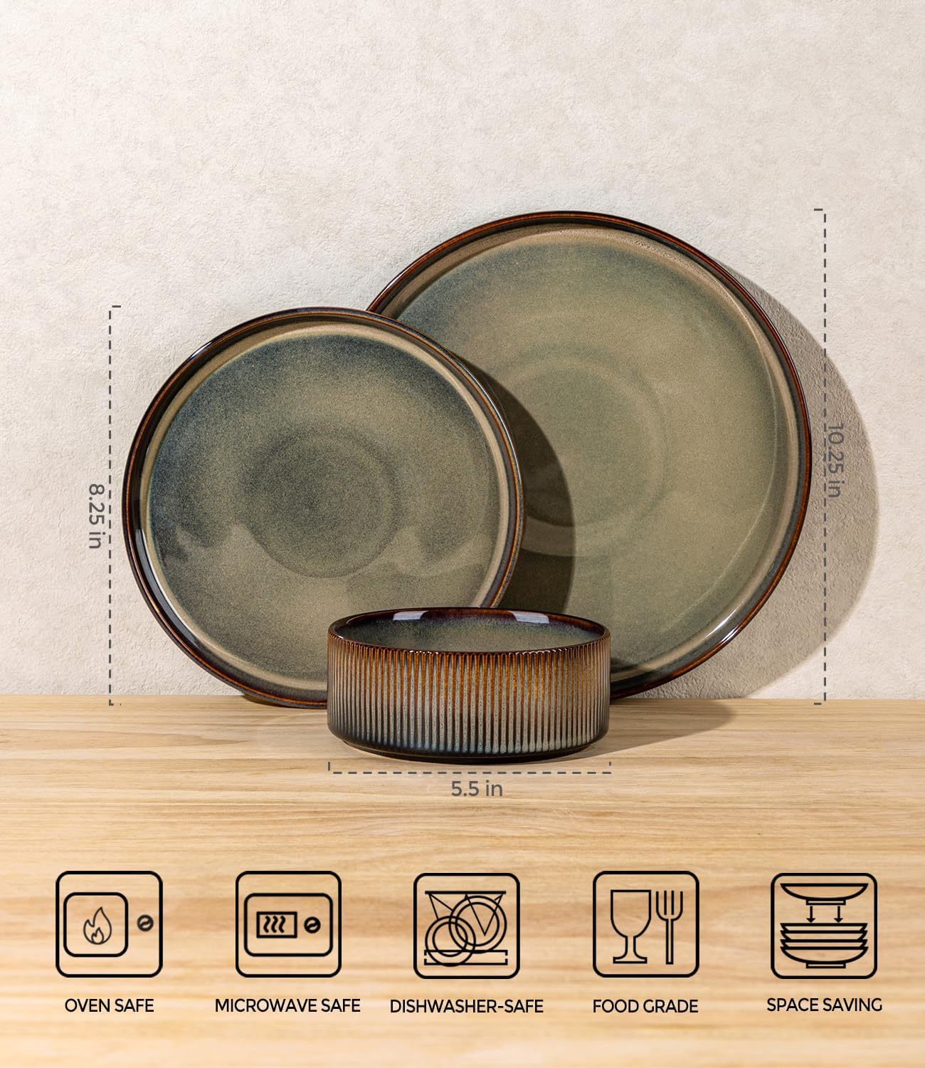 Thumbnail 6 de TheTerra 18-Piece Ceramic Dinnerware Set for 6 in Coca Mocha