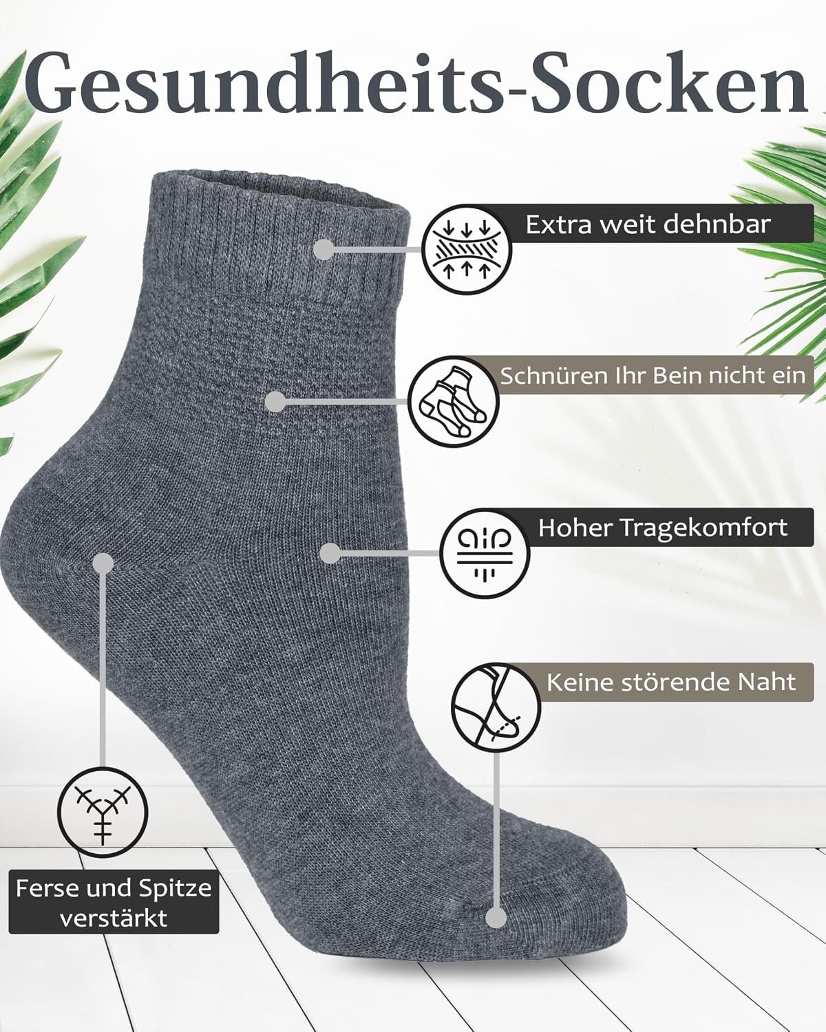 Detalle de Fiera Besa Diabetiker-Socken Damen – Knöchelsocken mit Viskose aus Bambuszellstoff, Komfortbund & nahtlose Zehe