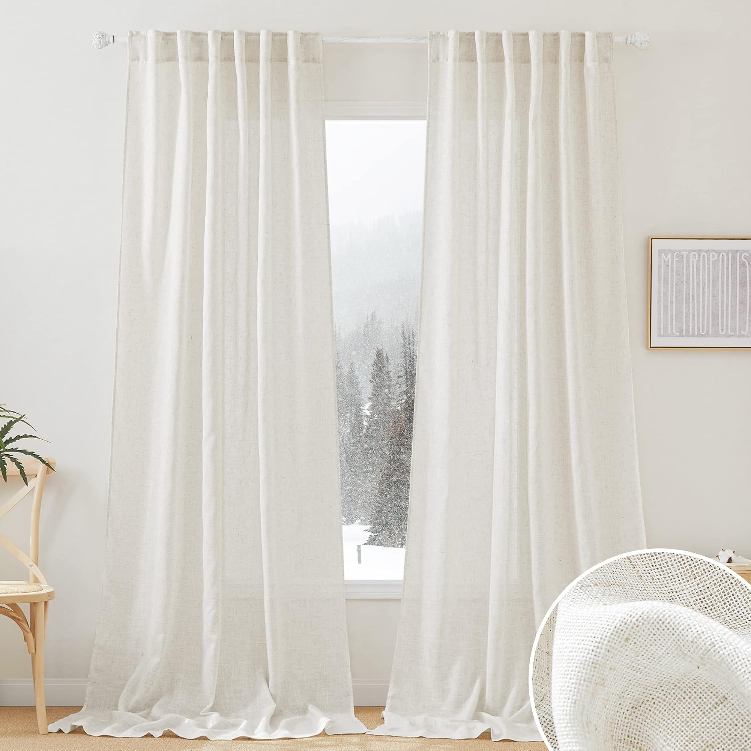 Detalle de RYB HOME 52" x 108" Linen Curtains
