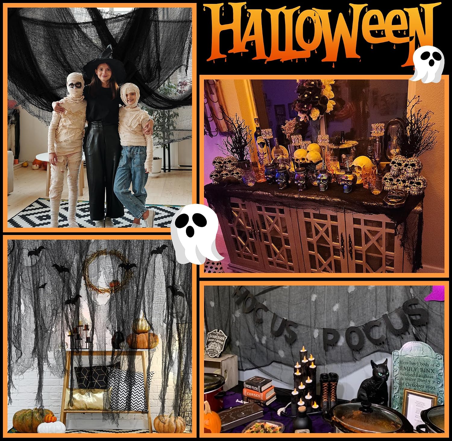Thumbnail 6 de RunNico RunNico12 Halloween Creepy Cloth, 197" x 85" Black Cotton Gauze