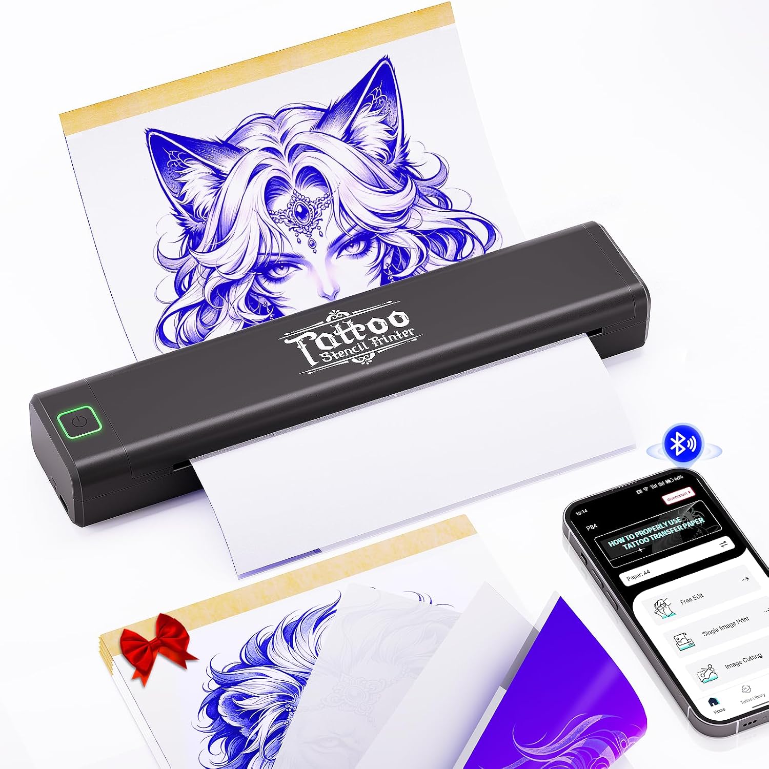 Detalle de vretti Tattoo Drucker – Tattoo Stencil Drucker mit A4 Transferpapier und kabelloser Performance