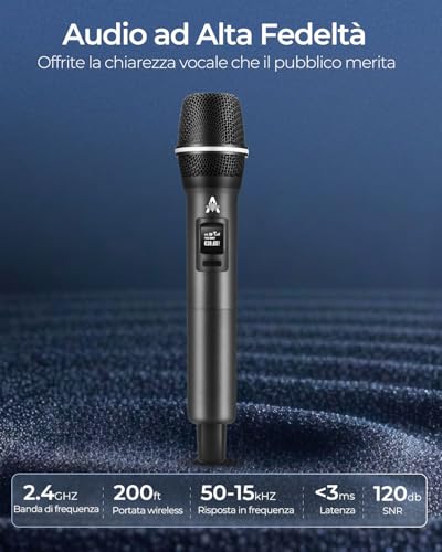 Thumbnail 2 de ALPOWL Microfono Wireless con Portata 200 piedi, Ricevitore Ricaricabile, Autonomia 40 Ore, Ultra‑Stable, Plug‑Play per Canto, Riunioni e Karaoke