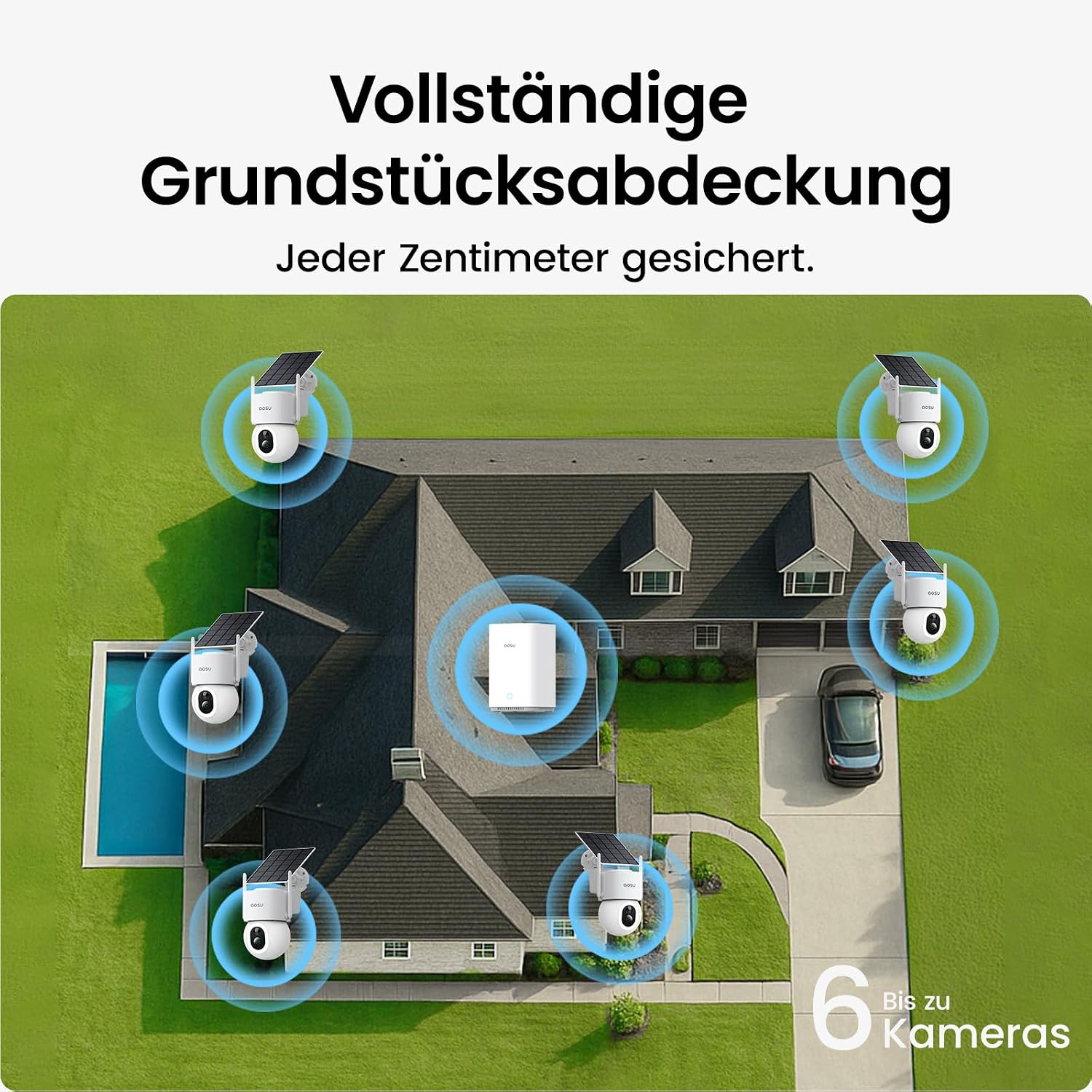 Detalle de aosu 4K 8MP D1 Max Außenüberwachungskamera mit Solar, 360° PTZ und aosubase 2.0