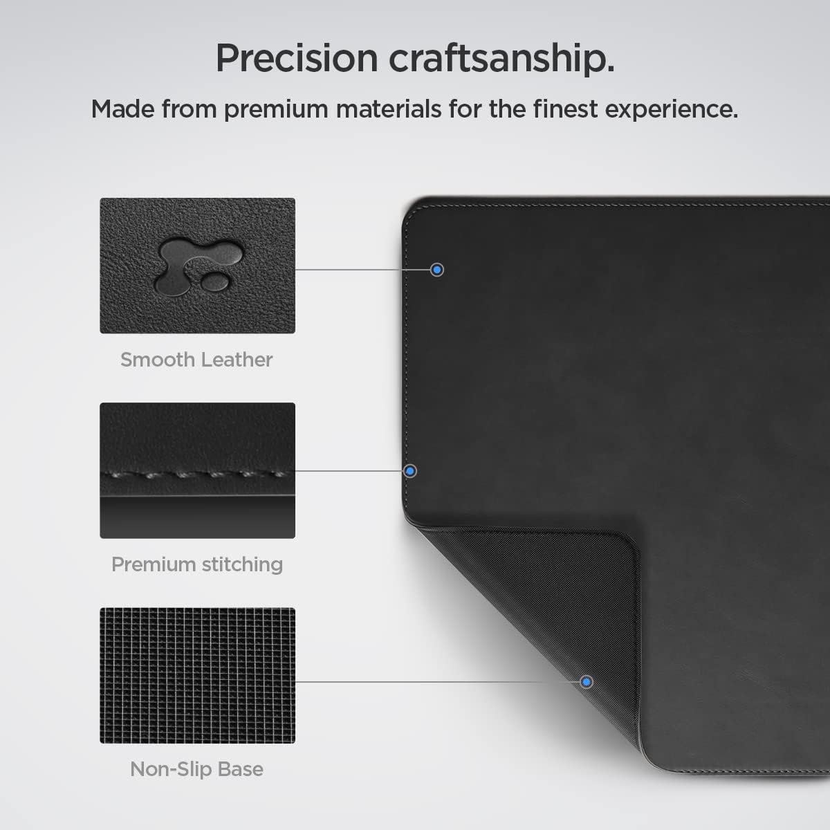 Detalle de Spigen sous-main XXL en cuir PU végane imperméable pour bureau et tapis de souris Nero
