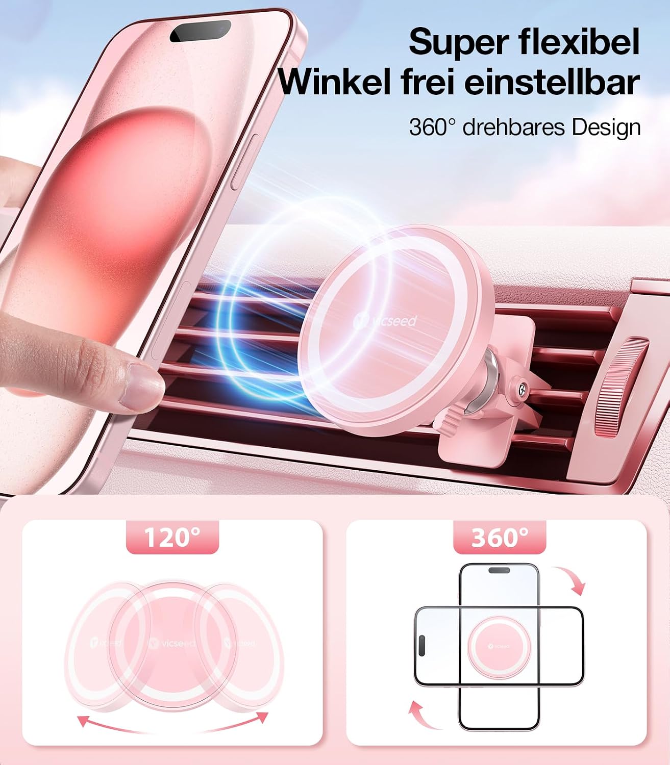 Thumbnail 4 de VICSEED Magnet-Handyhalterung fürs Auto mit 20 xN55 Magnet und 360° Schwenkkopf (für Magsafe & Smartphones)